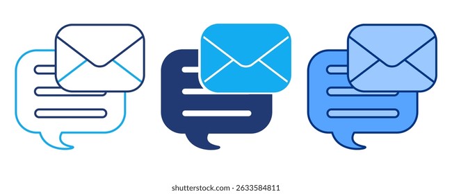 Chat Message icon represented by envelope, chatbox Blue, Dualline, Dualtone style.