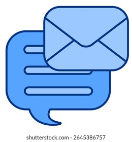 Chatbericht pictogram vertegenwoordigd door envelop, chatbox blauwe stijl.