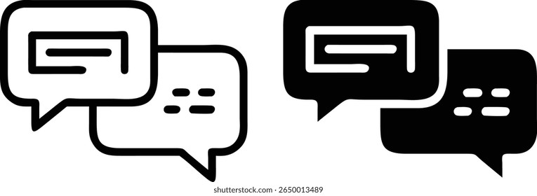 Chat Message Icons – Black and White Speech Bubble Communication Vector Set