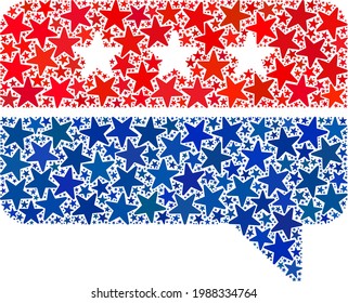 Chat message mosaic of stars in various sizes and color hues. Chat message illustration uses American official blue and red colors of Democratic and Republican political parties, and star parts.