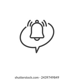 Chat message notification line icon. linear style sign for mobile concept and web design. Speech bubble with notification bell outline vector icon. Symbol, logo illustration. Vector graphics