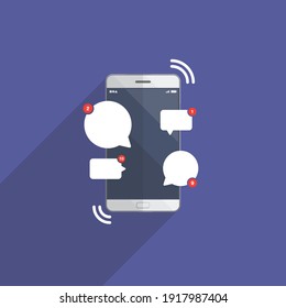 chat message notification on smartphone on purple background