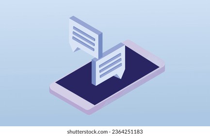 Chat-Benachrichtigungen über isometrisches Telefonkonzept.auf blauem Hintergrund.isometrische Vektordesign-Illustration.