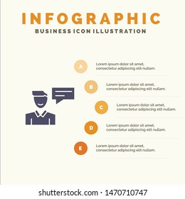Chat, Message, Popup, Man, Conversation Solid Icon Infographics 5 Steps Presentation Background. Vector Icon Template background