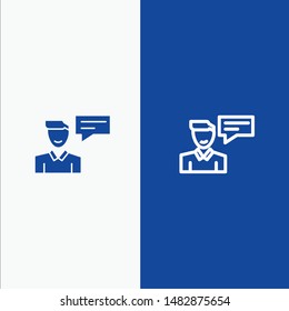 Chat, Message, Popup, Man, Conversation Line and Glyph Solid icon Blue banner Line and Glyph Solid icon Blue banner