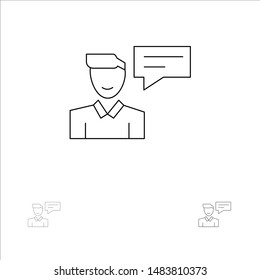 Chat, Message, Popup, Man, Conversation Bold and thin black line icon set