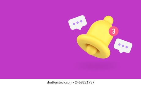 Chat message ring bell notification incoming email letter electronic mail inbox mailbox 3d icon realistic vector illustration. Cyberspace reminder signal alert sound push notice new email dialogue