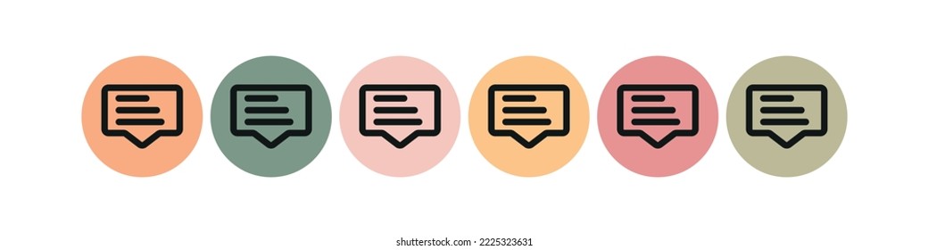 Chat message set, talk bubble speech, comment, pantone color circle on white isolated background