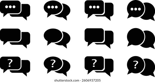 Chat message speech bubble vector for apps or website icon in flat set. Online Messaging Discussion, Communication, Community. sign, symbol comment box neon isolated on transparent background.