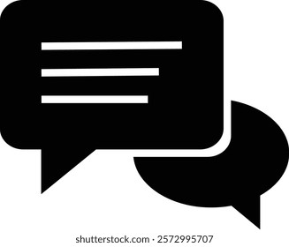 Chat message and Text flat icon. Speech bubble symbol. Speech Bubble Collaboration Concept on isolated transparent background. Talk message Bubble chat icon, online communication, Conversation vector.