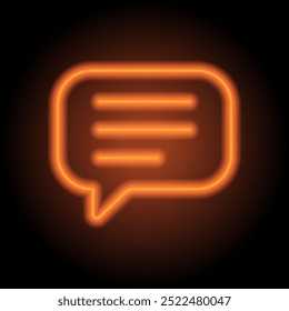 Chat, message, text simple icon vector. Flat design. Orange neon on black background.ai