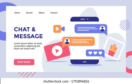 Chat-Message-Chat-Video-Bildkampagne für Startseite der Website Startseite Landing Page Template-Banner mit modernem Flachstil