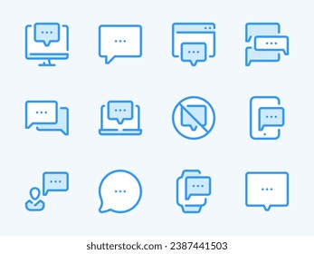 Chat- und Nachrichtenvektorzeilensymbole. Das Symbol für Kommentare und Reden-Blase-Umriss wird gesetzt. Dialog, Konversation, Chat-Box, Kommunikation, Online-Chatting, Computer und mehr.