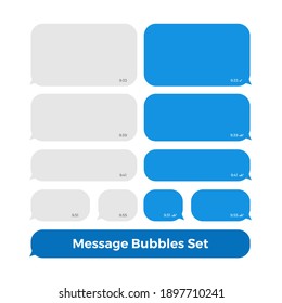 Chat Messages Bubbles Icon Set Social Media With Times And Read Sign. Vector Illustration. Bubbles Blue On White Background.