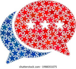 Chat messages composition of stars in variable sizes and color hues. Chat messages illustration uses American official blue and red colors of Democratic and Republican political parties,