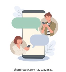 Chat messages concept. people messaging on internet ,app in smarthphone. vector illustrations.