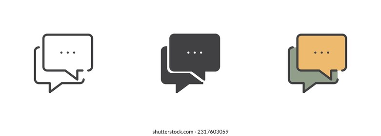 Chat messages different style icon set. Line, glyph and filled outline colorful version, speech bubble outline and filled vector sign. Symbol, logo illustration. Vector graphics