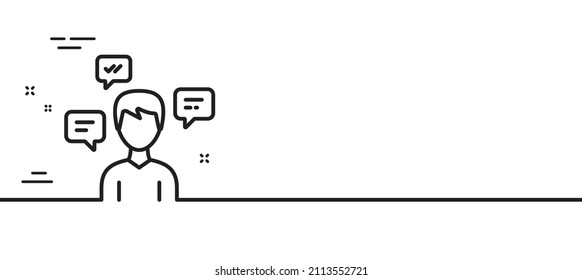 Chat-Nachrichten-Zeilensymbol. Gegenzeichen. Symbol für Kommunikationsblasen. Minimaler Hintergrund der Illustration. Konversation Nachrichten Linie Symbol Muster Banner. Vektorgrafik