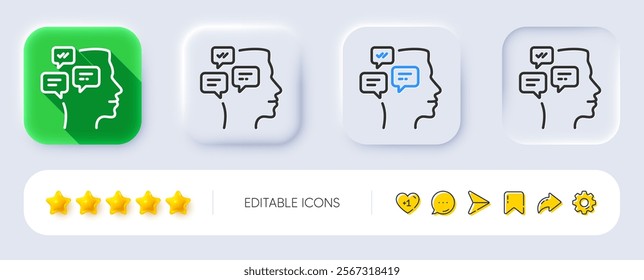 Chat Messages line icon. Neumorphic, Flat shadow, 3d buttons. Conversation sign. Communication speech bubbles symbol. Line messages icon. Social media icons. Vector
