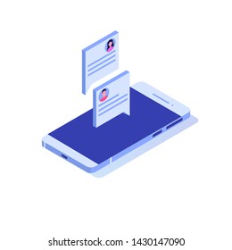  Chat messages notification on phone isometric concept Vector  illustration