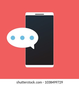 Chat messages notification on smartphone vector illustration, flat cartoon sms bubbles on mobile phone screen