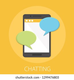 Chat messages notification on smartphone vector illustration, flat sms bubbles on mobile phone screen, chatting on cellphone 