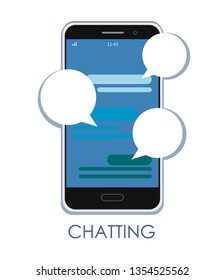 Chat messages notification on smartphone vector illustration, flat sms bubbles on mobile phone screen. Vector illustration on white background