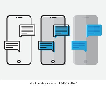 Chat messages notification on smartphone vector illustration, flat sms bubbles on mobile phone screen. vector illustration.
