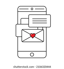 Chat messages notification on smartphone. Line icon for infographic, website or app.