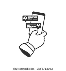 Chat messages notification on smartphone screen. Cartoon sms bubbles on mobile phone. Online talking, chatting, speak, conversation or dialog concept. 