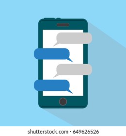  Chat messages notification on smartphone vector illustration, flat cartoon sms bubbles on mobile phone screen, man person chatting on cellphone with woman 