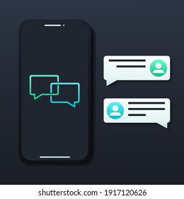 Chat messages notification with text preview on smartphone. Messages bubbles with user profile. Online talking, speak, conversation, dialog concept. Illustration vector