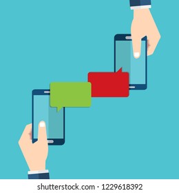 Chat messages notifications on smartphone vector illustration, flat cartoon sms bubbles on mobile phone screen