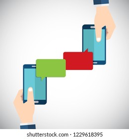 Chat messages notifications on smartphone vector illustration, flat cartoon sms bubbles on mobile phone screen