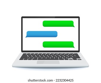 Chat messages on computer, laptop with popup chat notifications. Vector illustration