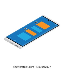 Chat messages on smartphone. Vector illustration,  cartoon sms bubbles on mobile phone screen, man person chatting on cellphone with woman isolated