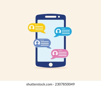 chat messages text notification on mobile with speech bubble concept vector template 