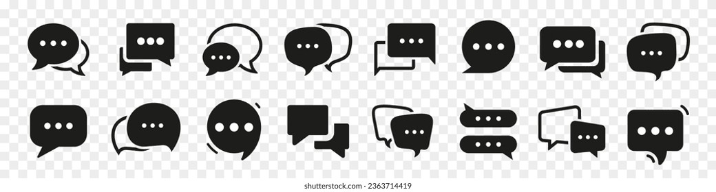 Chat messaging speech bubble icons. Black messaging talk bubble icon. Chat message icons collection