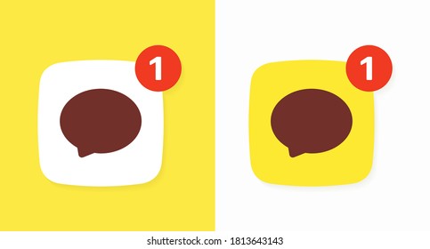 Chat messenger element. A set of buttons with messages notifications isolated on a white and yellow background. Vector illustration