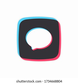 Chat messenger icon. Talk interface message button. Three color button with a message isolated on a white background. The concept of a ready-made button in the style of a popular social network