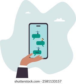 Chat Mobile application for business, teamwork using technology to communicate or collaborate in work.business concept.flat character.