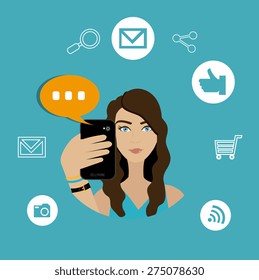 Chat mobile design over blue background, vector illustration.