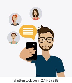 Chat mobile design over white background, vector illustration.