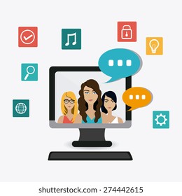 Chat mobile design over white background, vector illustration.