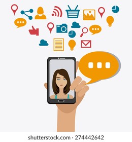 Chat mobile design over white background, vector illustration.