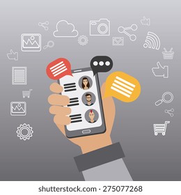 Chat mobile design over white background, vector illustration.