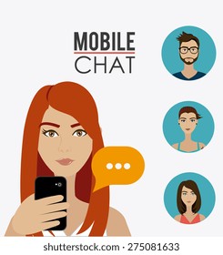 Chat mobile design over white background, vector illustration.