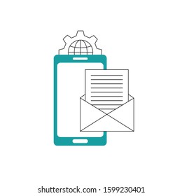 Chat in mobile phone. flat smartphone dialog bubble speeches symbol