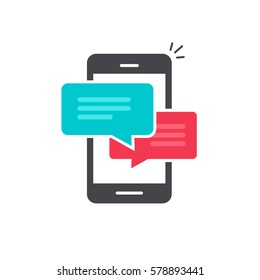 Chat en icono de teléfono móvil vector aislado en fondo blanco, estilo plano smartphone diálogo símbolo de discursos de burbuja, concepto de mensajes de teléfono celular, sms coloridos móviles o icono de charla