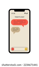 Diseño vectorial de pantalla del teléfono móvil de chat. Comunicación por Internet. Trazo editable. Mensaje de teléfono móvil.